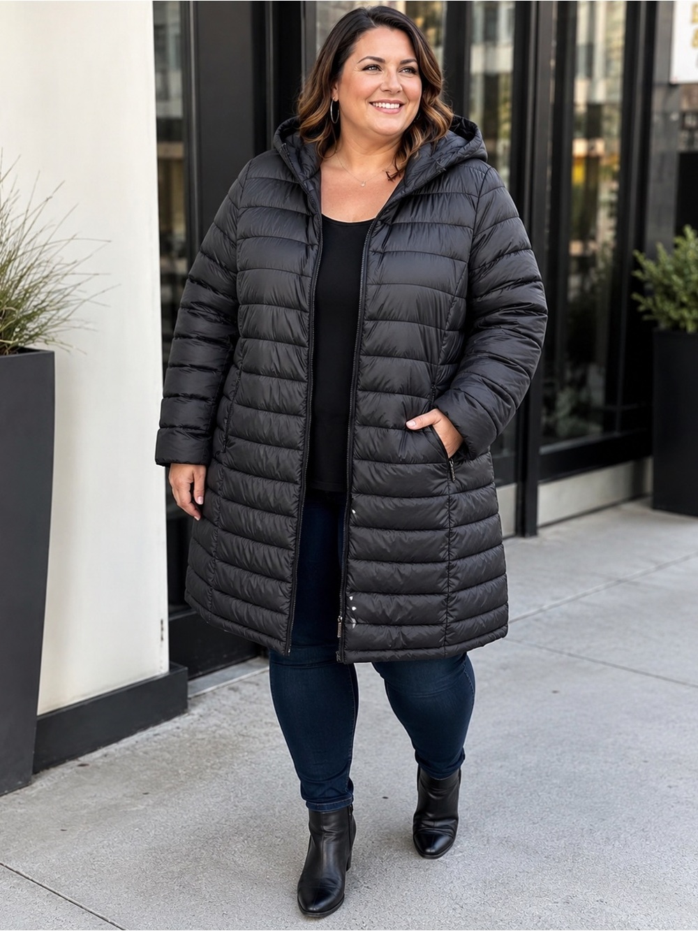 Women's Black Hooded Puffer Jacket